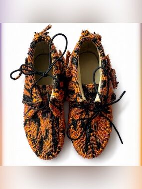 AKID Girls Woven Fringe Moccasins Orange Navy Lace Up Shoes Toddler Size 12